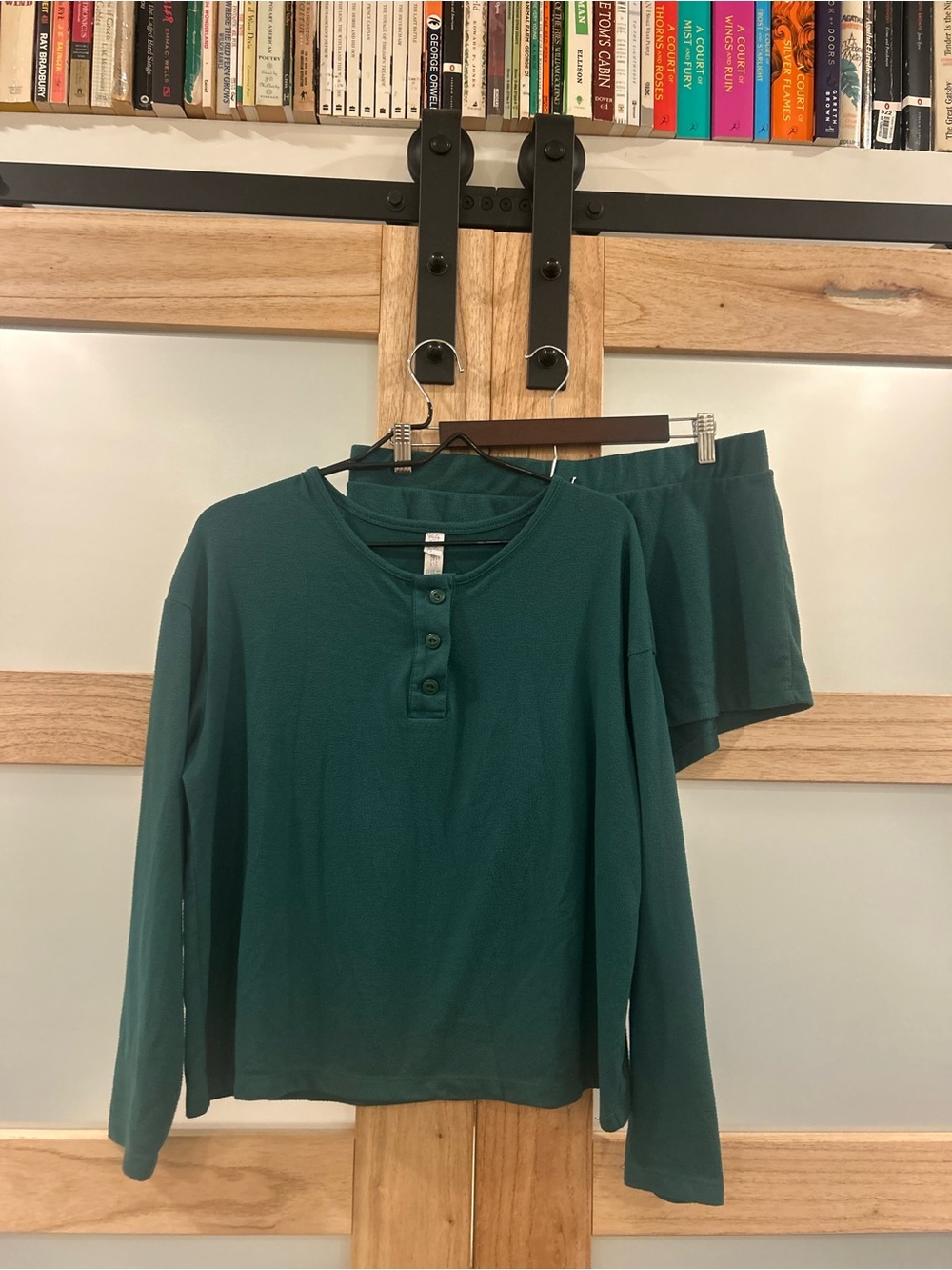 Target Women's Dark Green Waffle Henley Top & Shorts Pajama Set